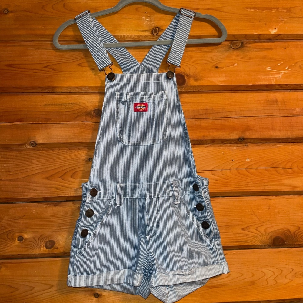 dickies pinstripe short overalls